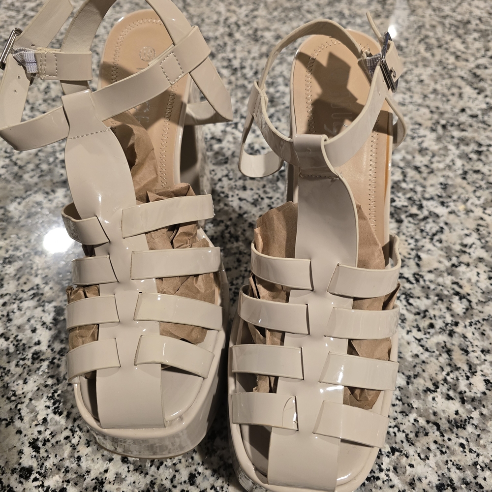 Rouge Cream Color Strappy Platform Sandals